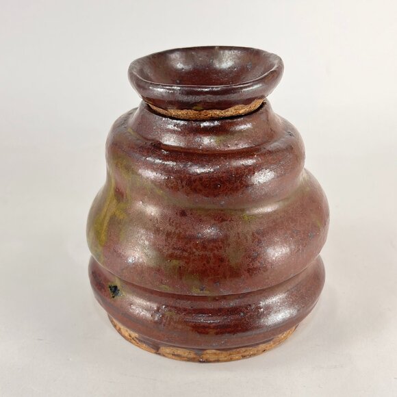 Bee Hive Handcrafted Stoneware Pottery Brown Glazed Honey Jar Pot Lid Folk Art - Picture 3 of 15